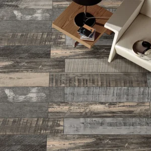porcelanato para piso y pared estilo madera retro wood 20x120 grafito